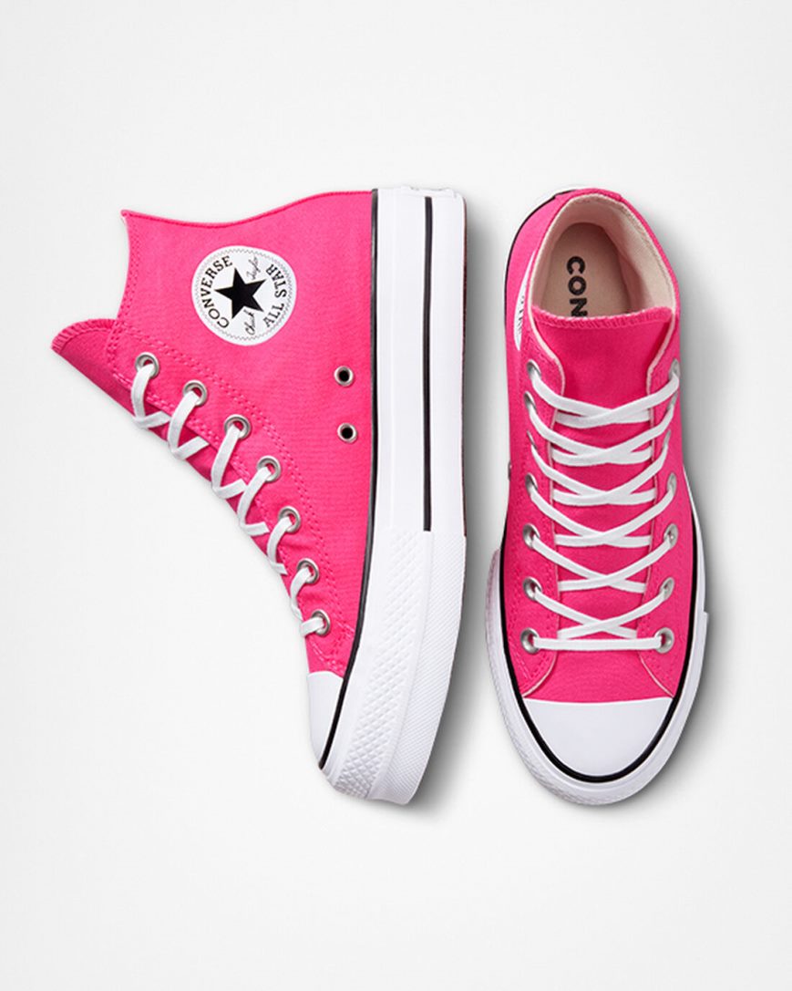 Pantofi Platforma Dama Converse Chuck Taylor All Star Lift Panza Inalti Roz Negrii Albi | RO 13XAKE789